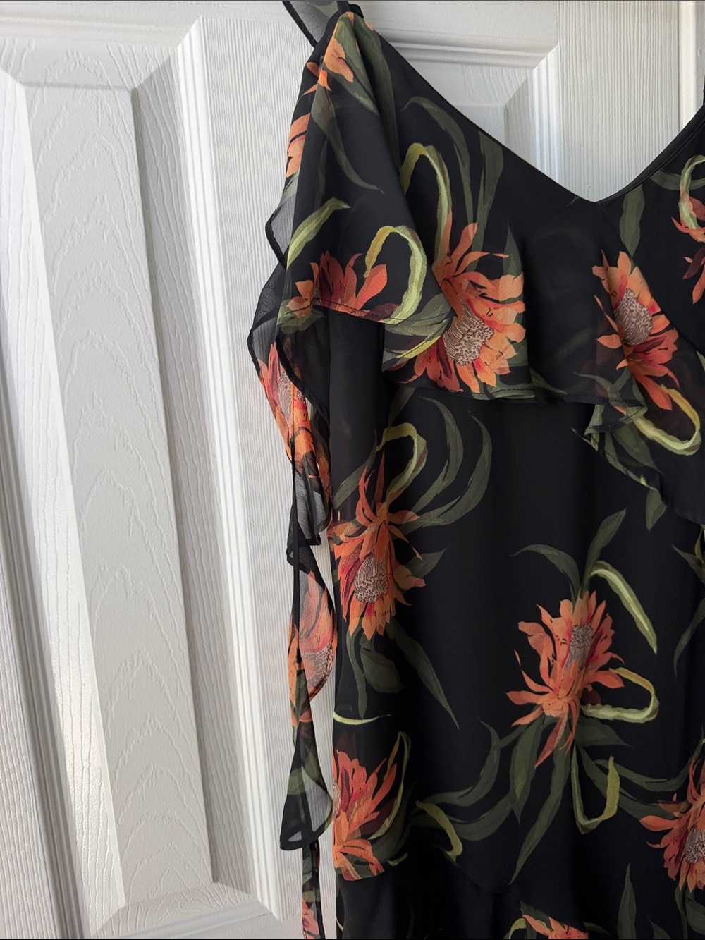 Taylor Black High-Low Slip Dress with Orange Floral Print - Picture 3 of 8